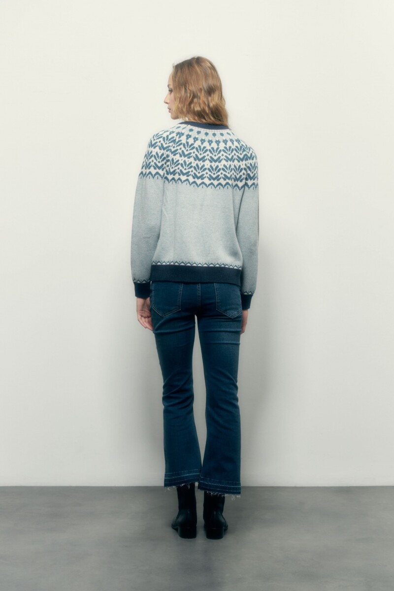 Sweater con guarda jacquard azul petroleo