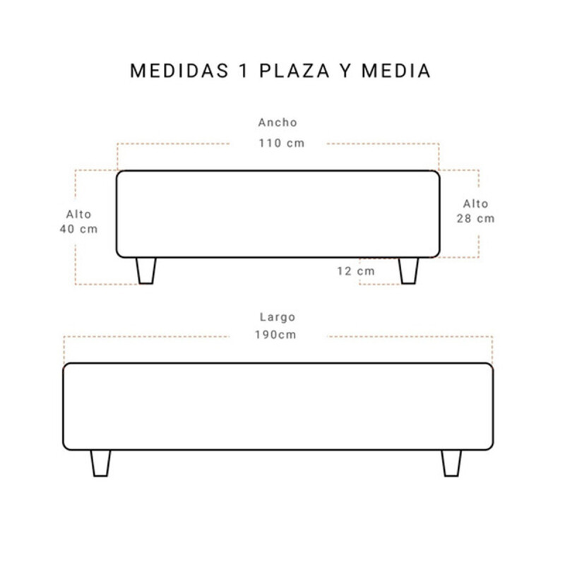 Box Para Colchón De 1 1/2 Plaza Negra De 1.9x1.1m Box Para Colchón De 1 1/2 Plaza Negra De 1.9x1.1m