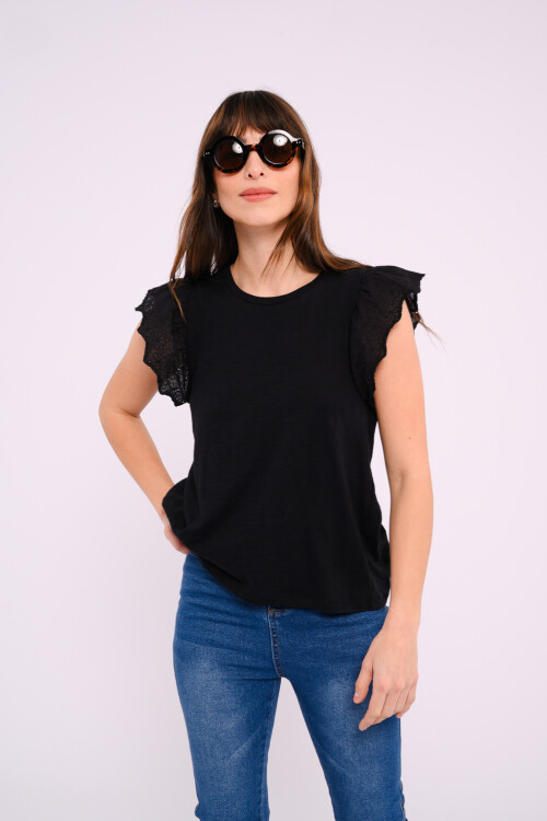 Blusa con broderie Negro