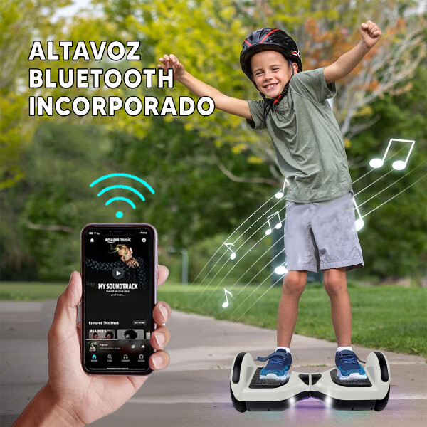 Skate Patineta Eléctrica 6.5" Con Música + Luces Led BLANCO