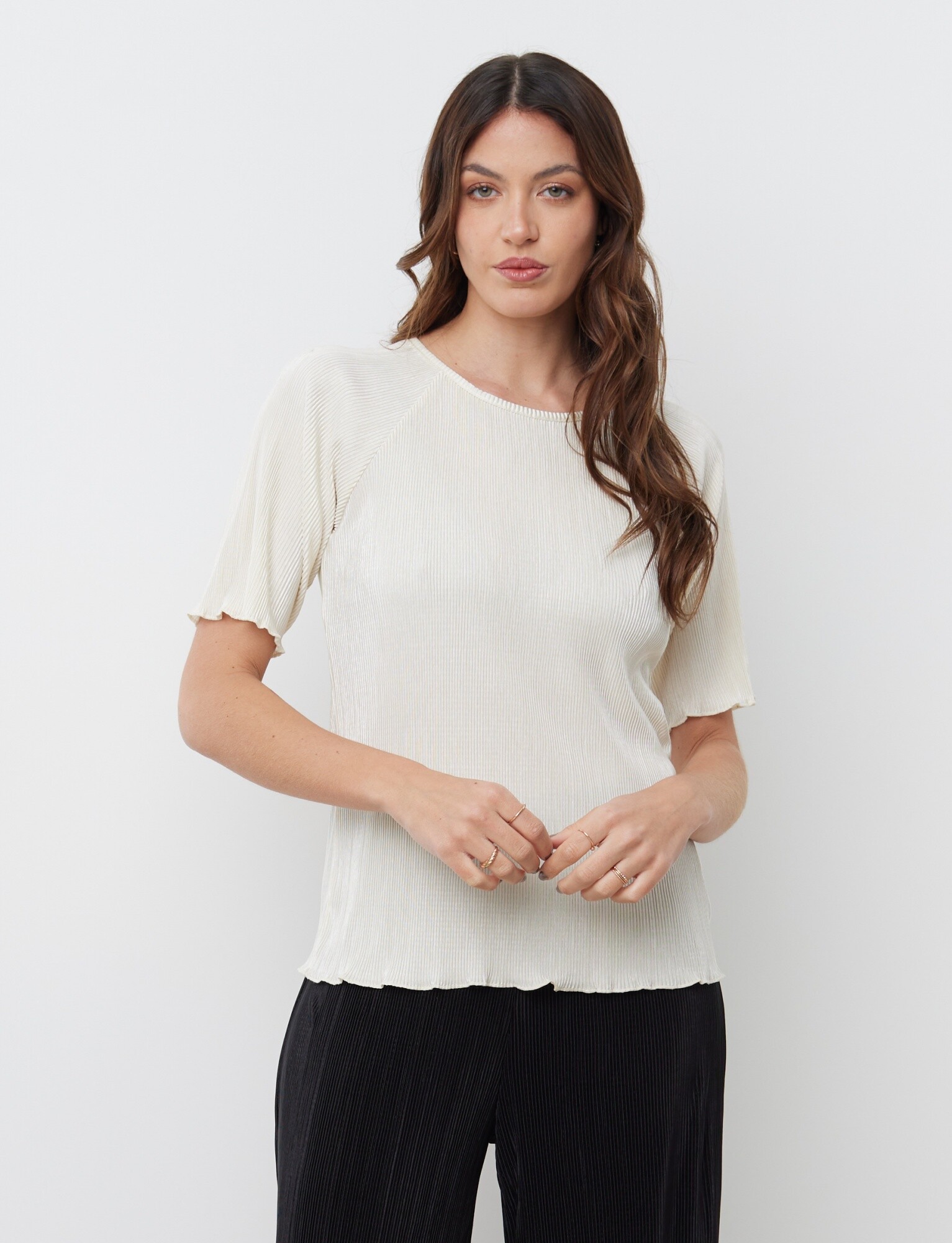 Blusa plisada blanca hot sale