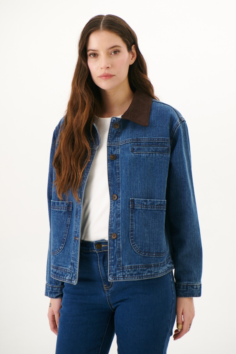 CHAQUETA JEAN CUELLO CHOCOLATE