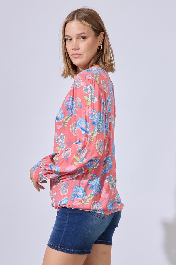 Blusa Puntilla Nudo CORAL/MULTI