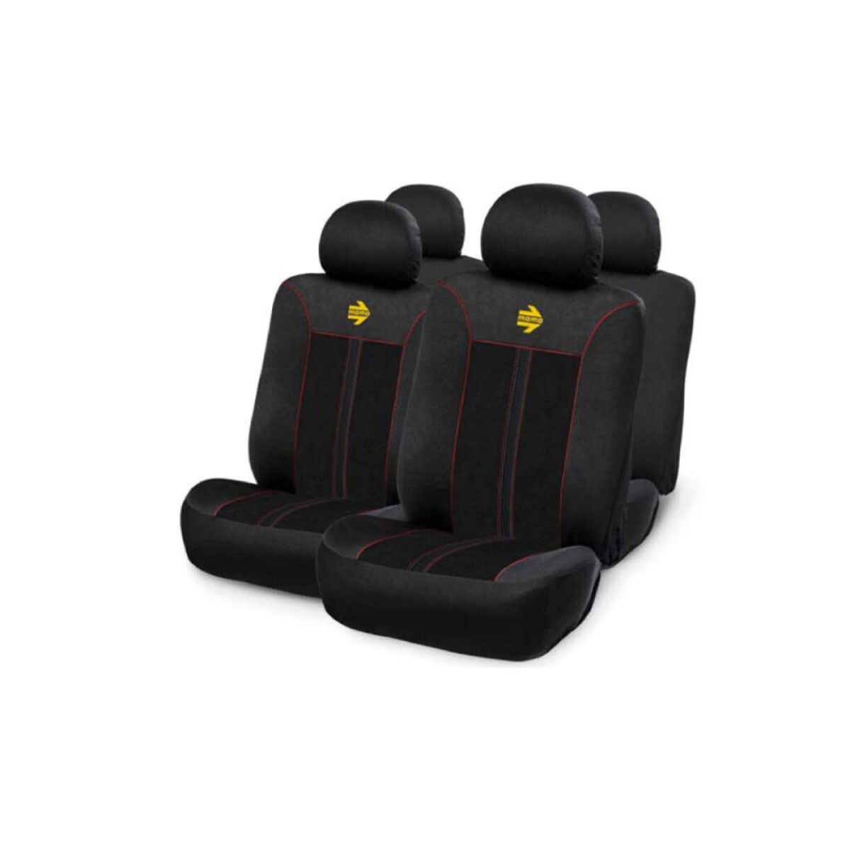 Juego Cubreasiento Momo Auto Tela - Negro Con Rojo 