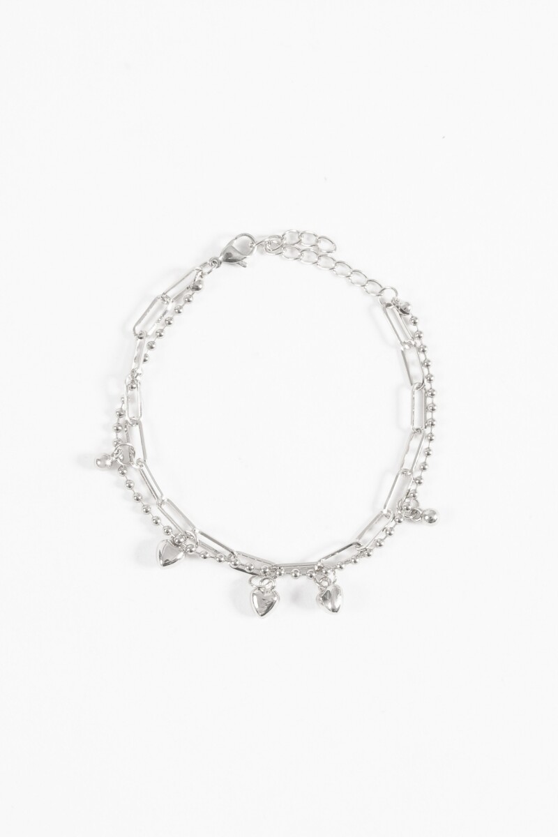 Pulsera doble dije cora plateado
