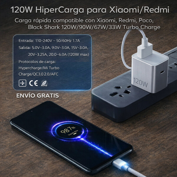 Cargador Xiaomi 120w + Cable Usb-c Hypercarga CARGADOR XIAOMI 120W