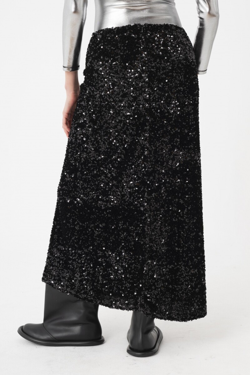 Falda midi de lentejuela Negro