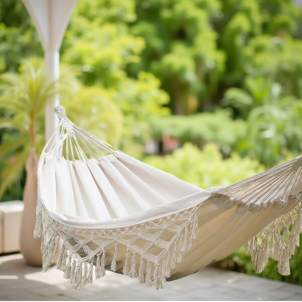 Hamaca Paraguaya Silla Colgante Reforzada Jardín Bolso + Acc Variante Color Blanco