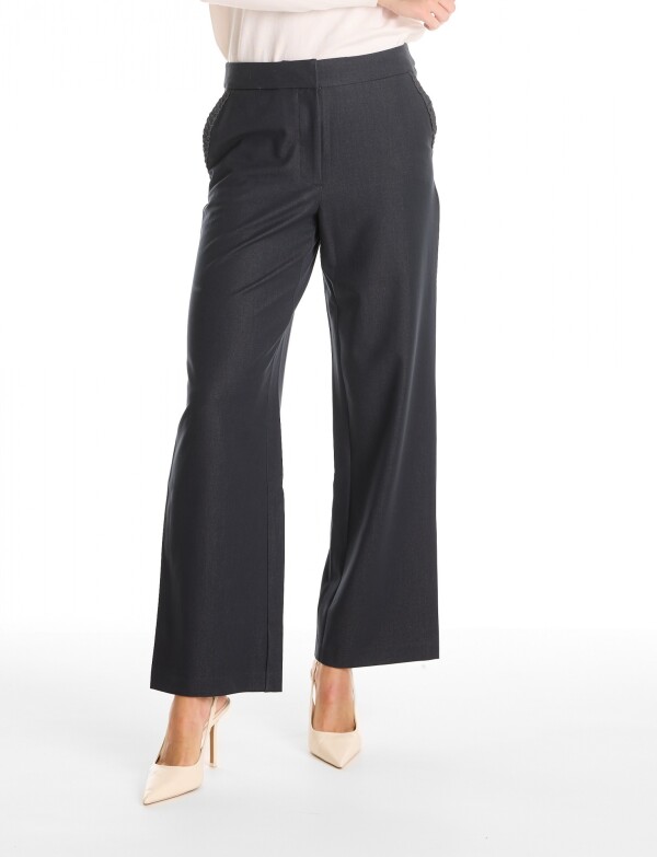 Pantalon Wide Leg Detalle Trenzado AZUL