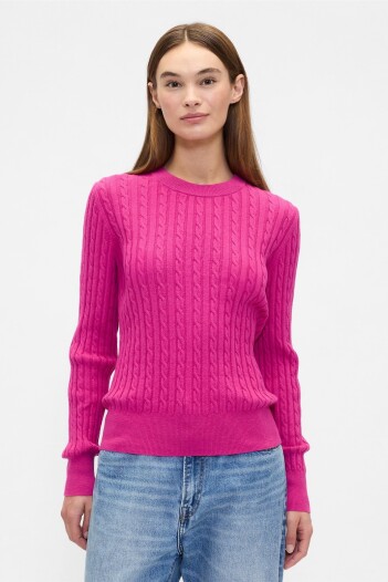 Buzo Cashsoft Cable Mujer Bright Fuchsia