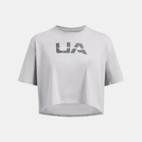 UA W BOXY CROP BRANDED SS-GRY GRY-012