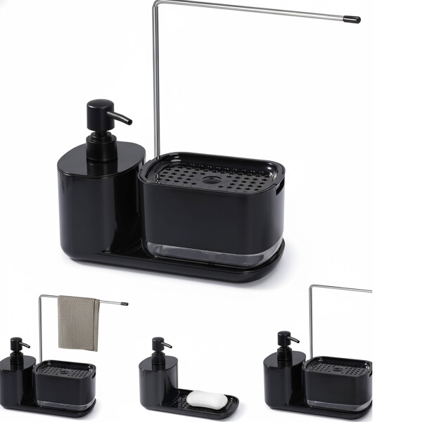 Dispensador de Jabón 4 en 1 Cocina Baño Jabón Detergente Color Negro