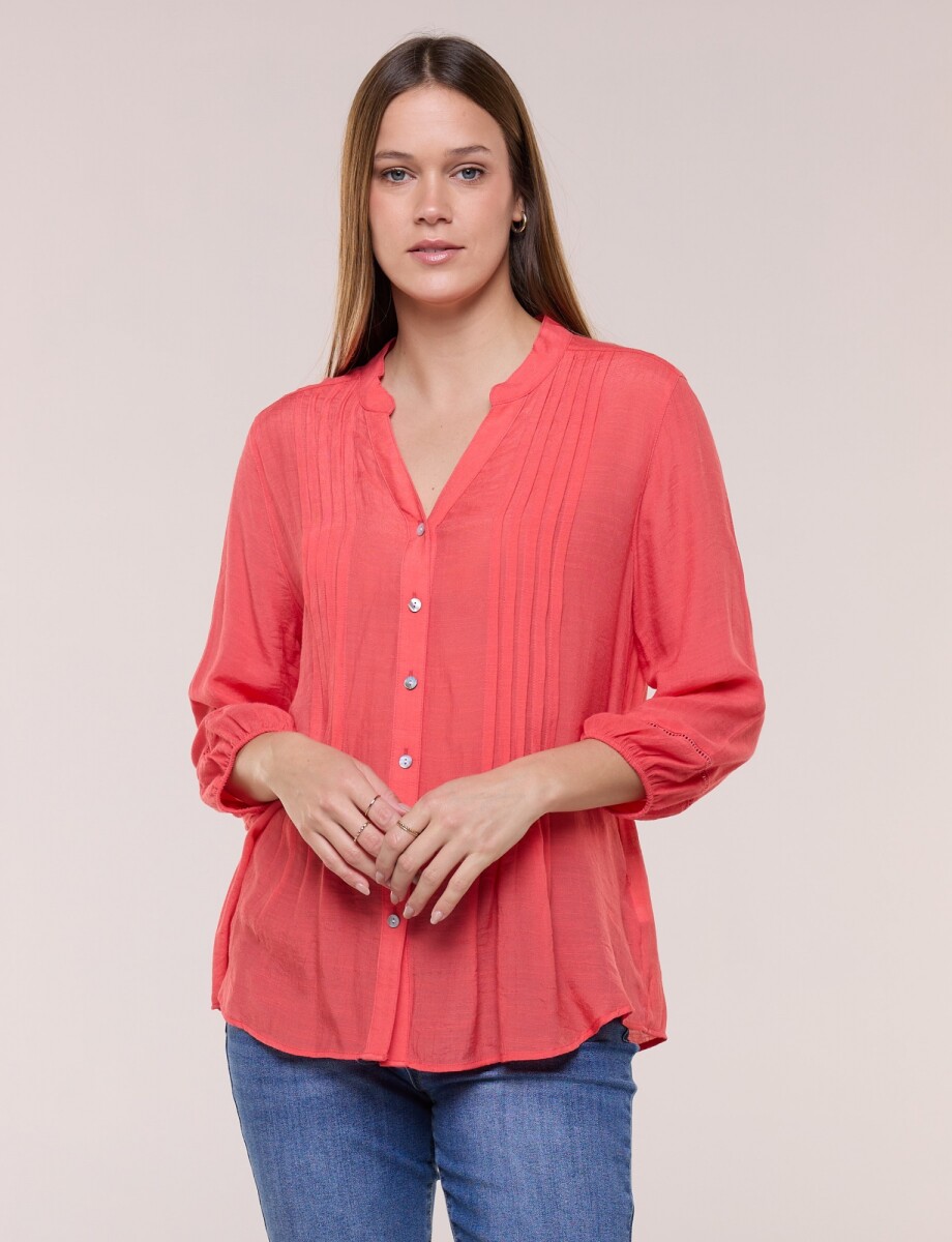 Blusa Con Alforzas En Delantero Y Botones - Coral 