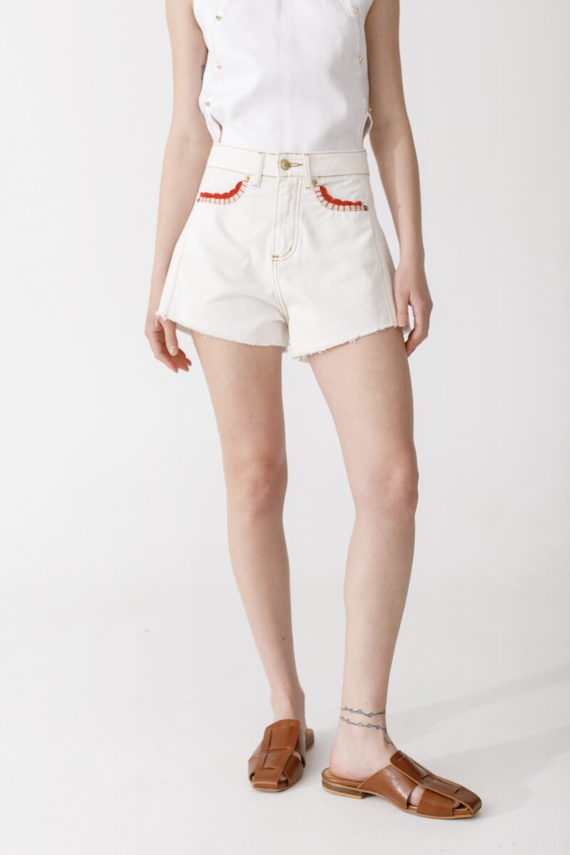 PRE VENTA SHORT WIDE CROCHET - Crudo Con Rojo 