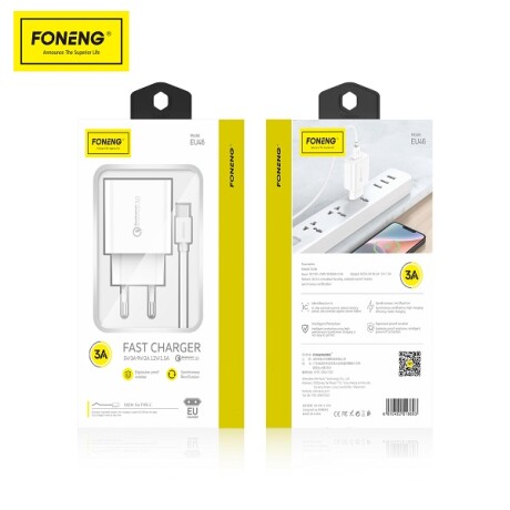 Cargador Foneng EU46 Micro USB 3A USB 3.0 BLANCO