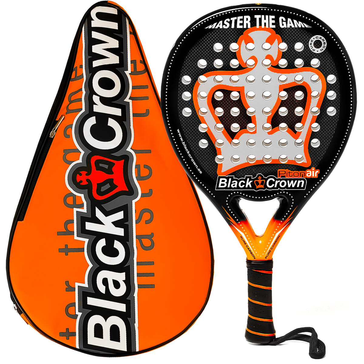 Paleta De Pádel Black Crown Piton Air 38mm Con Funda - Negro/Naranja 