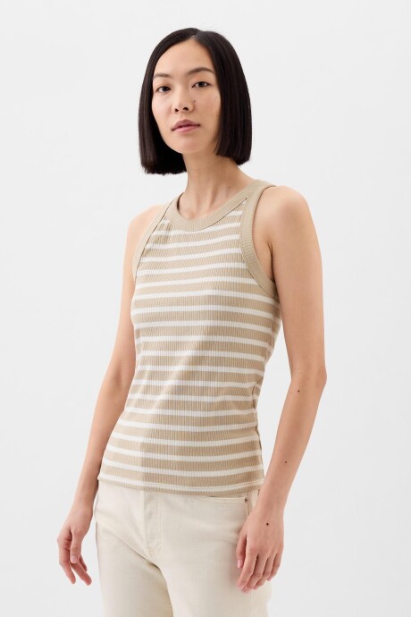 Musculosa Cuello Alto A Rayas Mujer Beige Stripe