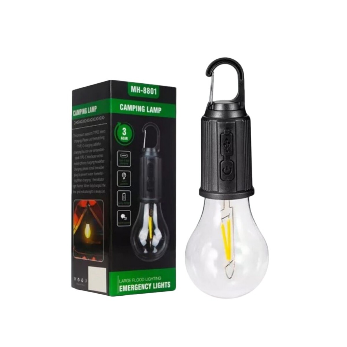 LÁMPARA RECARGABLE CAMPING CON COLGANTE USB 