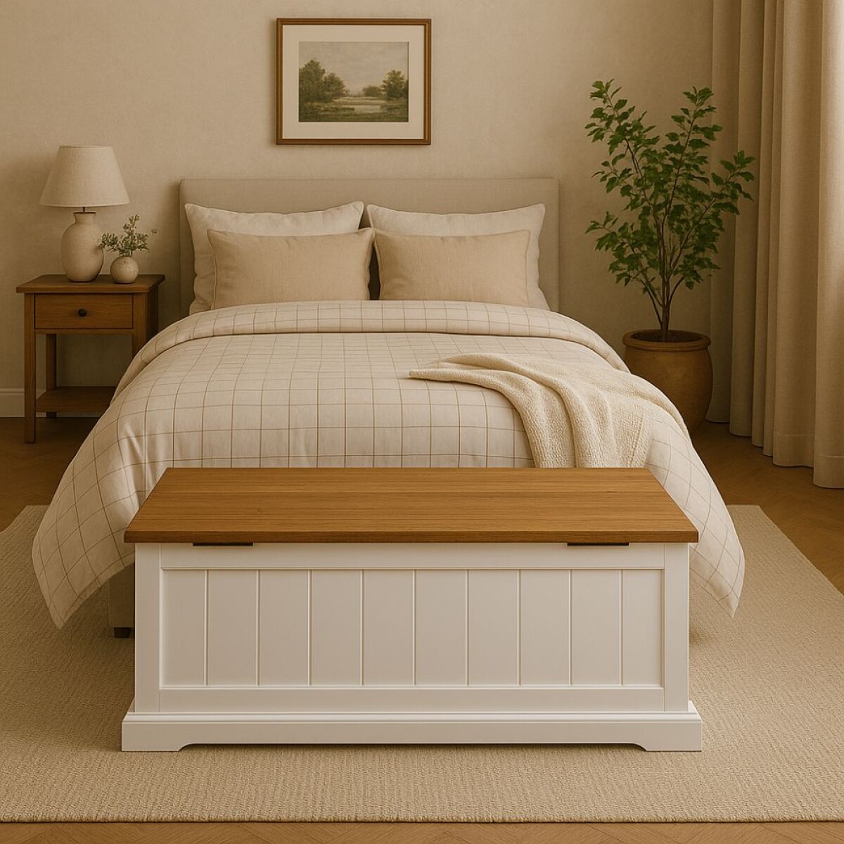 Baul Pie de Cama Línea Naturale - Blanco/Roble 