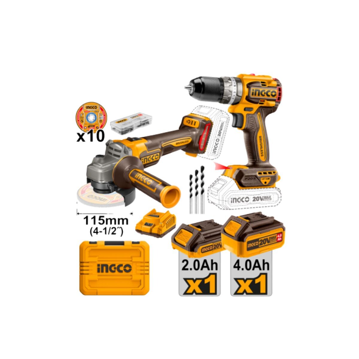 COMBO ATORNILLADOR 20V C/PERCUTOR + AMOLADORA 20V INGCO Combo Atornillador 20v C/percutor + Amoladora 20v Ingco