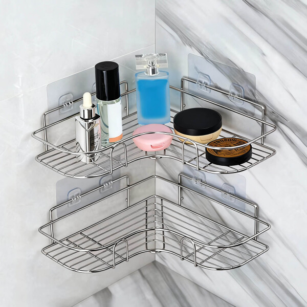 Estante Organizador Esquinero Set x2 Accesorio Baño Ducha Adhesivo Imback Color Plateado Estante Organizador Esquinero Set x2 Accesorio Baño Ducha Adhesivo Imback Color Plateado