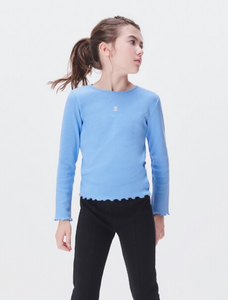 BLUSA MANGA LARGA INFANTIL CON BORDADO CELESTE
