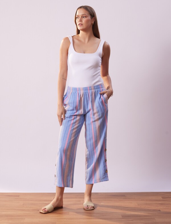 Pantalon Crop Det Btns CELESTE/MULTI