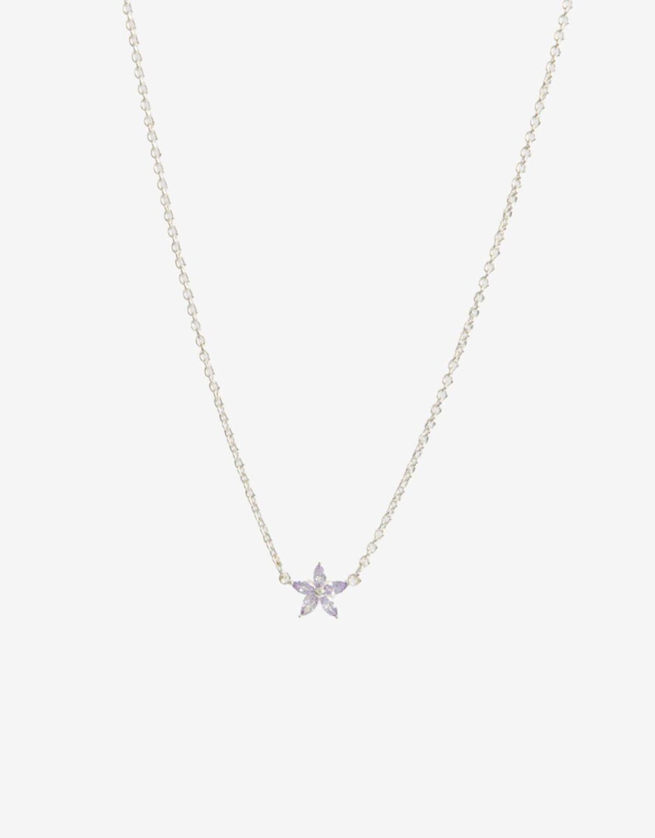 Collar Con Dije Floral Cubic - Plateado 
