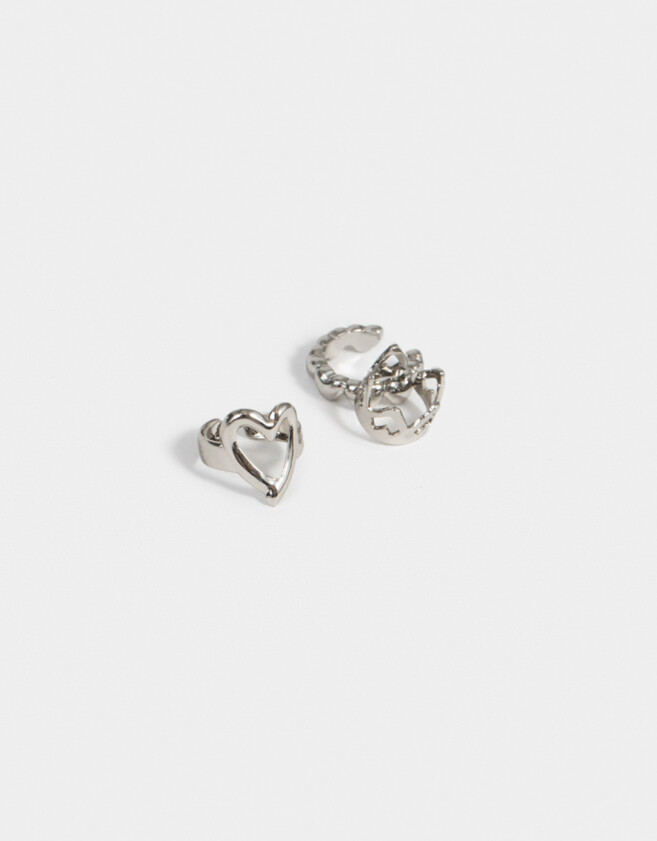 Bijou Cuff Con corazón Set De Cuffs - Plateado