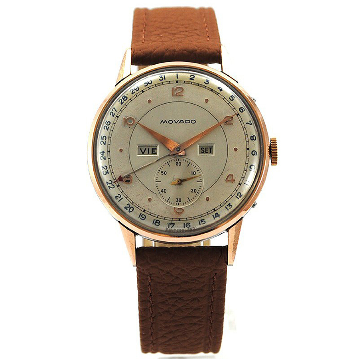 Movado Triple Calendario 14836 Calibre 470 Enchapado En Oro Y