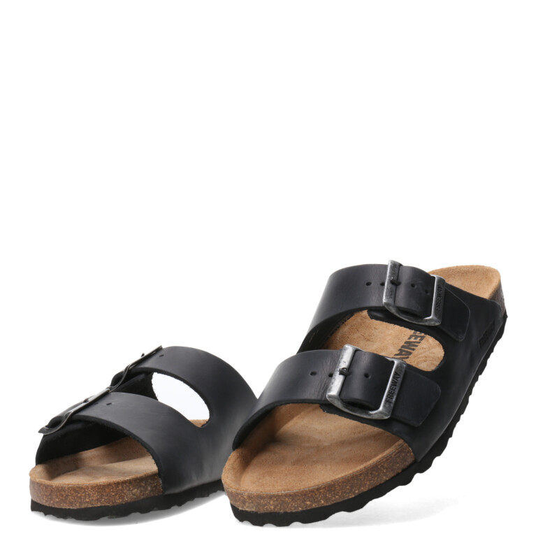 Sandalias de Hombre Freeway Casual 2 Hebillas Negro (Cuero Graso)