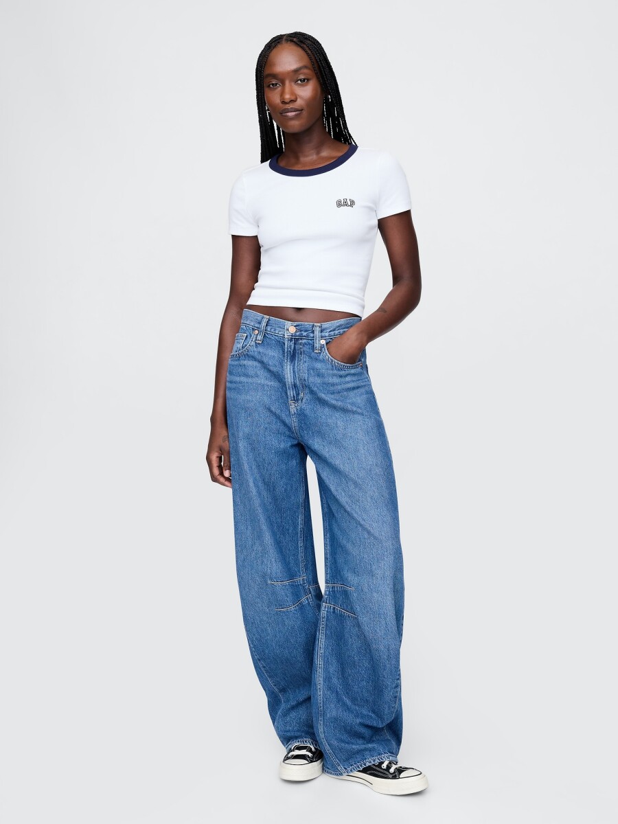 Remera Mini Logo Gap Mujer - White Navy Combo 