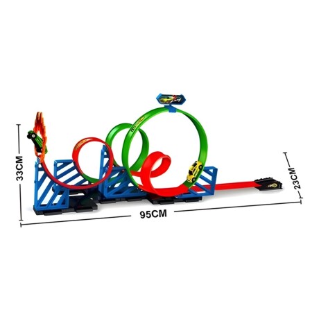 Pista lanzadora de autos súper 360Â° con 4 loop y 1 auto Azul