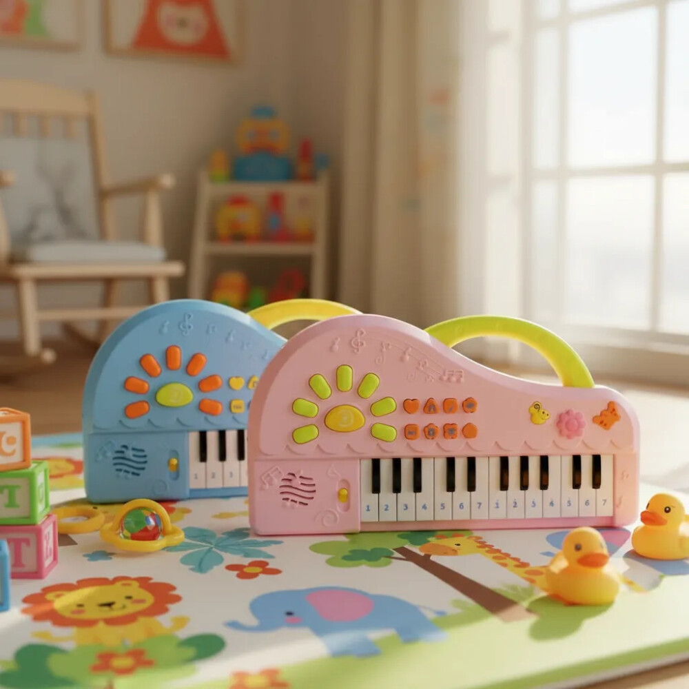 Mini teclado para bebés con micrófono Rosa