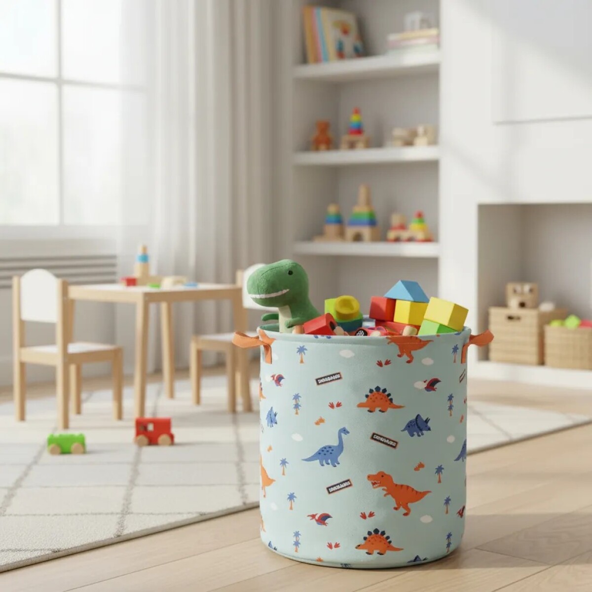 Cesto tela organizador - celeste dino 