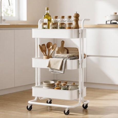 Carrito Organizador Metálico Multiuso Blanco - 3 Niveles Carrito Organizador Metálico Multiuso Blanco - 3 Niveles