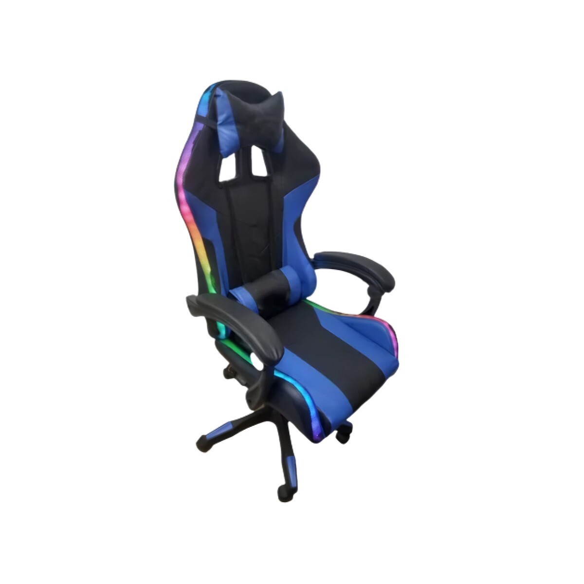 SILLA GAMER CON LUCES RGB ERGONOMICA RECLINABLE CON POSAPIE AZUL Y NEGRO 