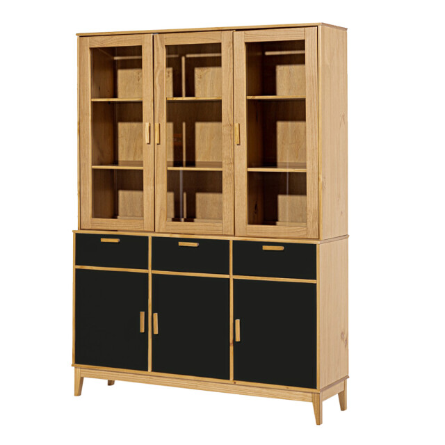 Cristalero en madera maciza / 6 puertas 3 cajones Negro