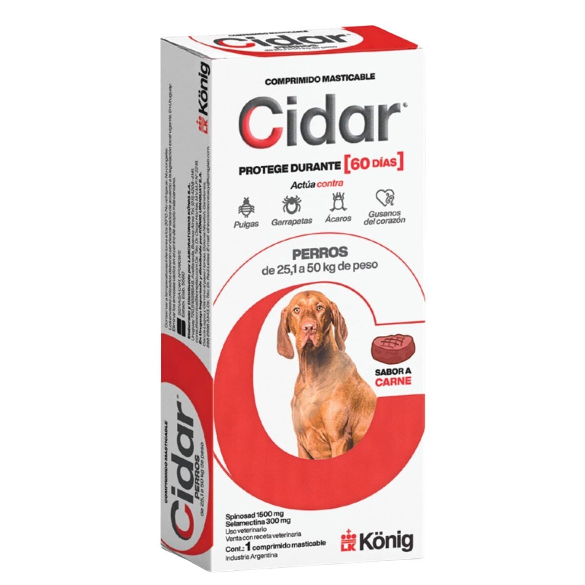 CIDAR PASTILLA ANTIPULGAS Y ANTIGARRAPATAS KONIG - 25.1 A 50 KG 