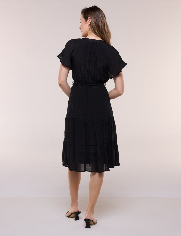 Vestido Con Lazo & Detalle Puntilla NEGRO