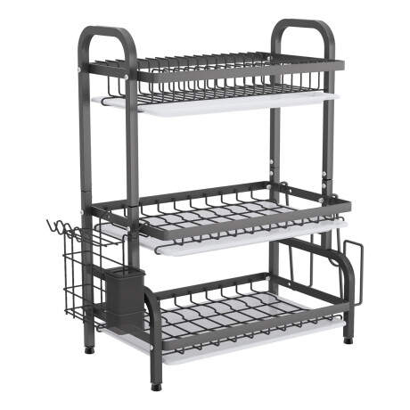 Escurridor De Platos Acero Tres Niveles Con Bandeja Negro