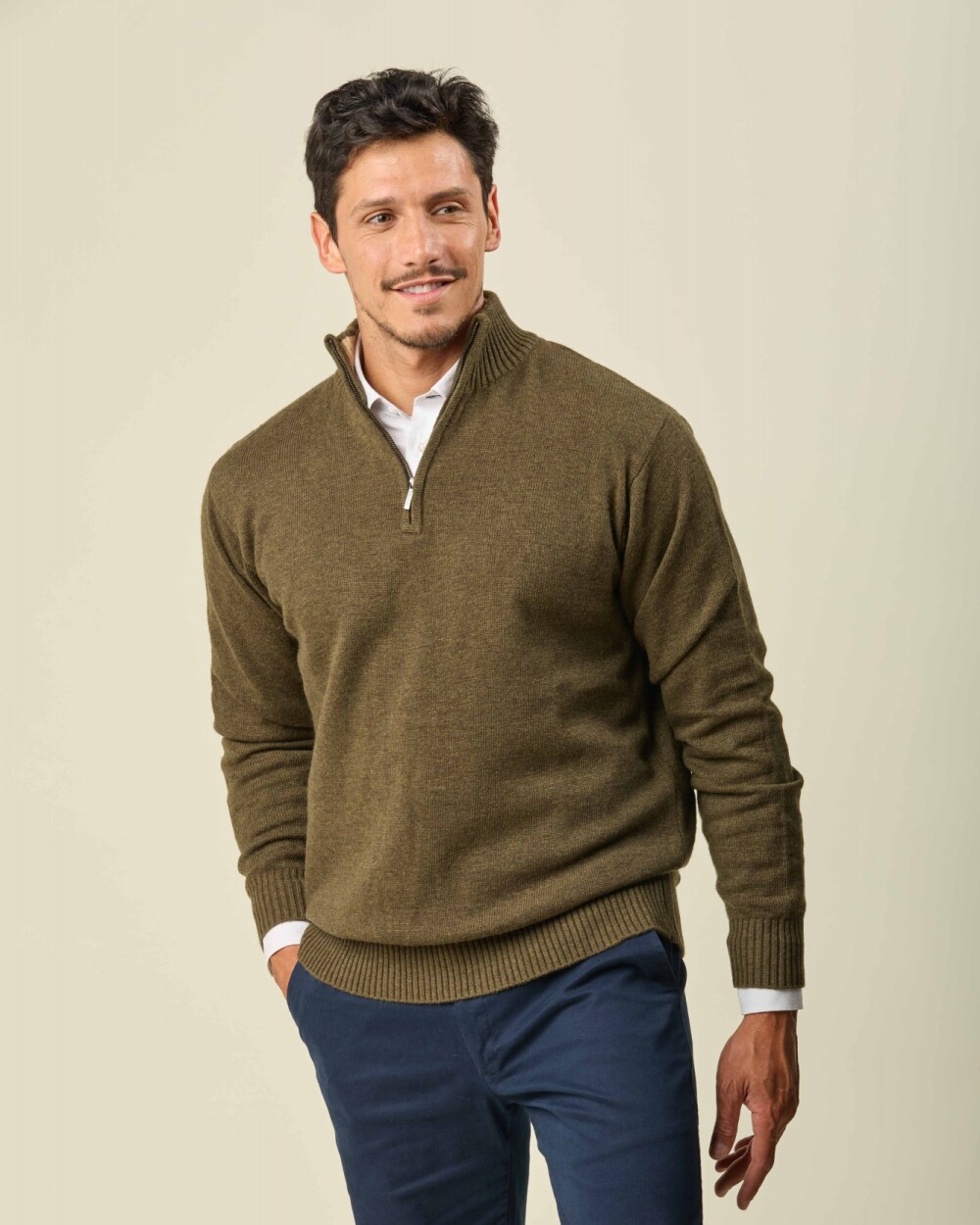 Buzo Lambswool Medio Cierre Verde