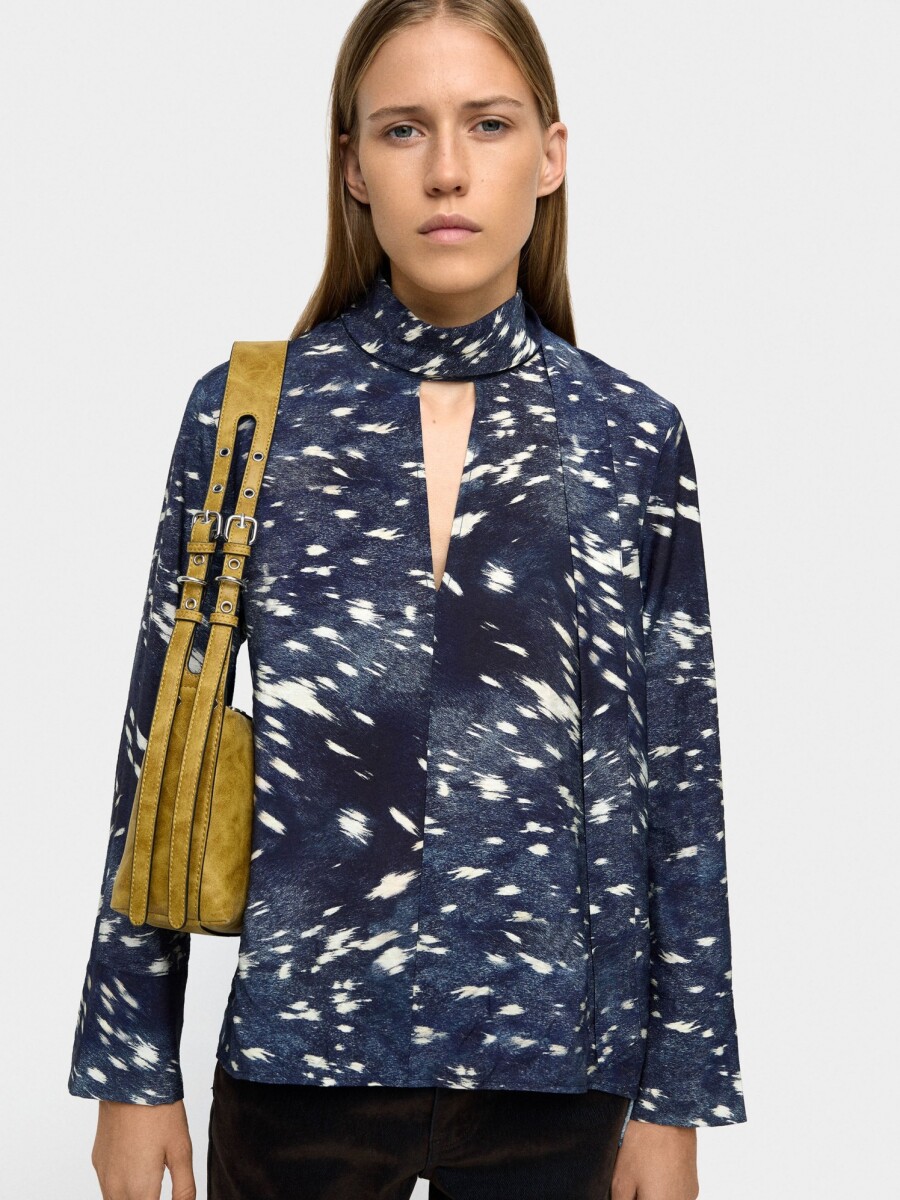Blusa De Manga Larga Con Estampado Animal azul-marino