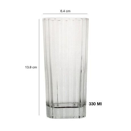 Set X6 Vaso Alto Cuadrado Parmo p/ Agua Jugo en Vidrio 330Ml Transparente