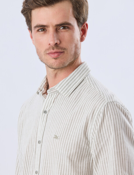 CAMISA RAYADA DE LINO Verde