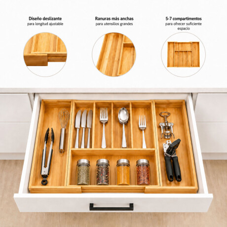 Cubiertero Organizador Extensible De Bamboo Marrón