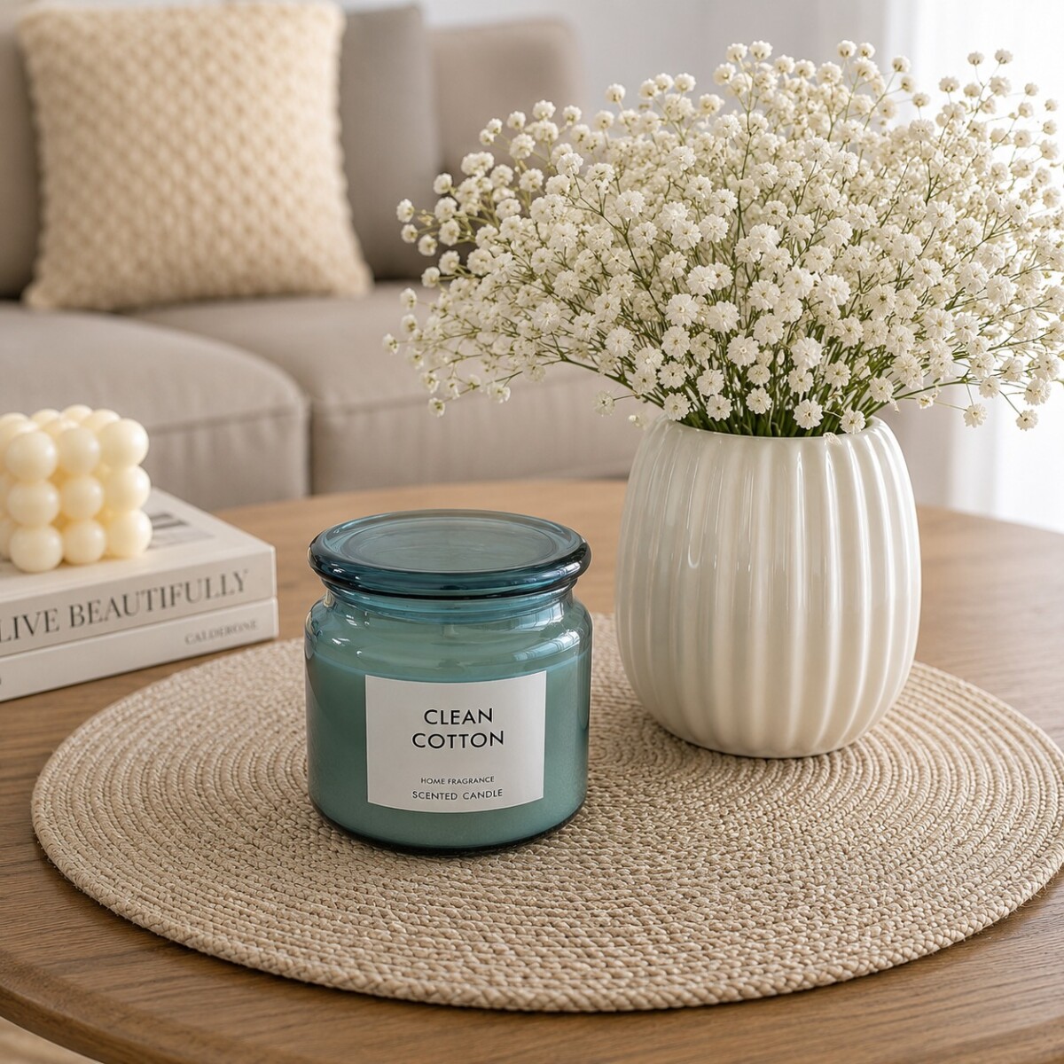 Vela Aromatica con Frasco de Vidrio y Tapa - Cotton 