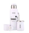 Kit Termo 1Lt Con Base De Silicona + Mate De Acero Tradicional Blanco