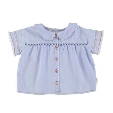 Camisa jean de manga corta con cuello volados Camisa jean de manga corta con cuello volados