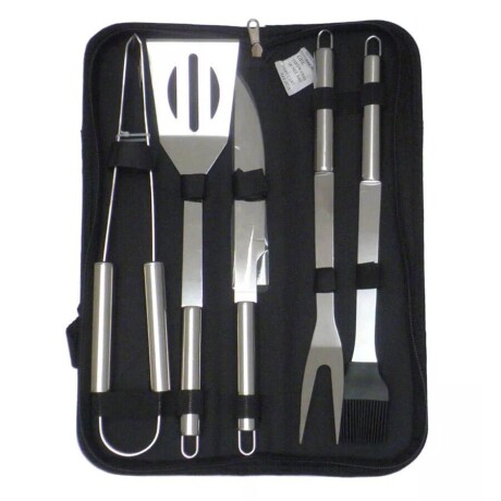 Set Utensillos 5 Pcs Para Asado Con Estuche Tela Calidad Hts Plateado